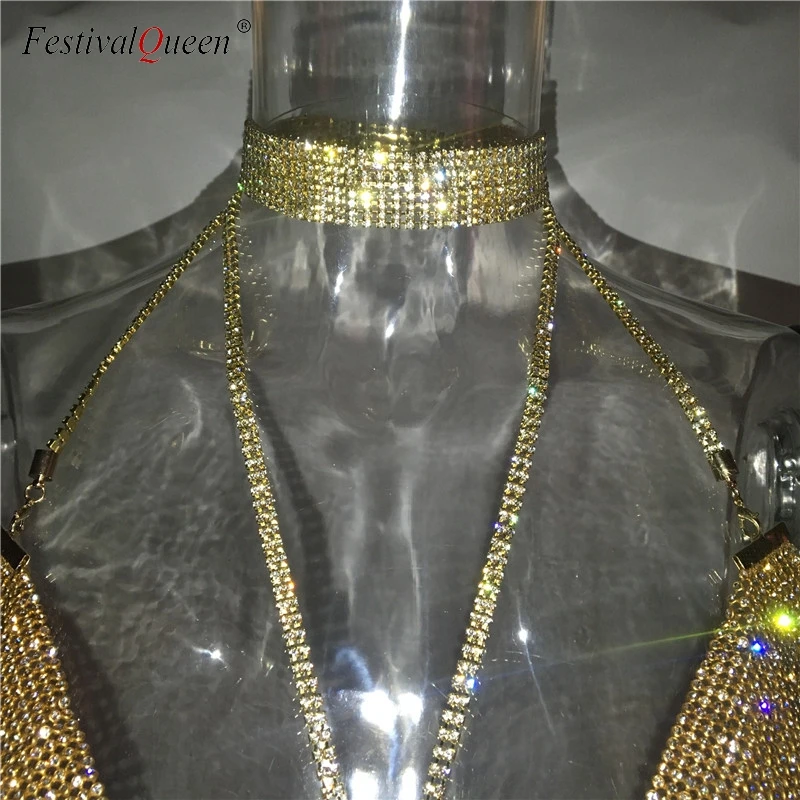 FestivalQueen, сексуальное женское платье с глубоким v-образным вырезом, стразы,, роскошное, для танцев, вечеринки, с лямкой через шею, с открытой спиной, с разрезом, мини-платье