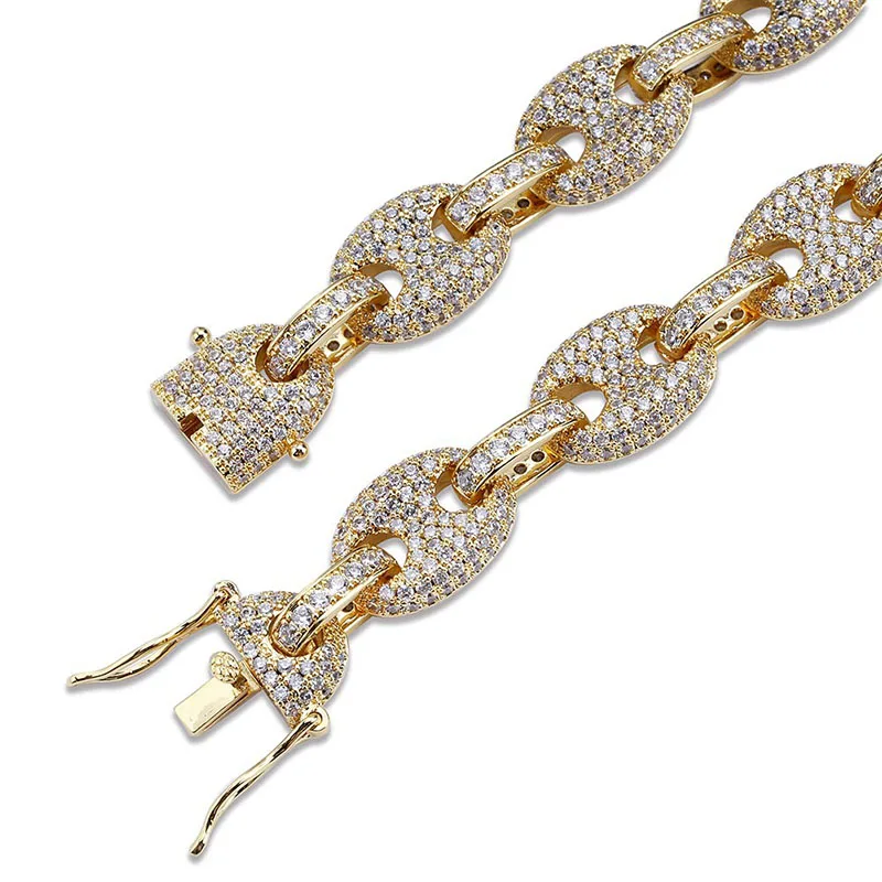 Золотая цепочка для мужчин Iced Out кубинская цепь Роскошные хип хоп ювелирные изделия хипстер мужские фианиты цепи ожерелье