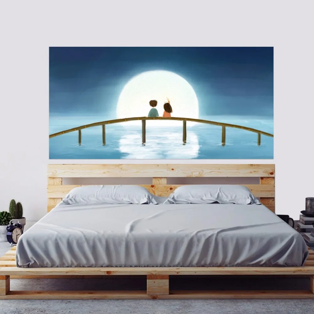 3d мультфильм два ребенка на мостике под луной Декор изголовье настенные