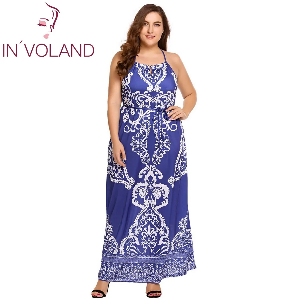 IN'VOLAND женское длинное платье плюс размер Холтер Замочная скважина без рукавов