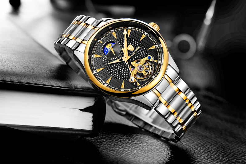 Tevise Топ бренд Moon Phase автоматические механические часы для мужчин s Tourbillon Скелет часы для мужчин нержавеющая сталь 24 часа часы T808B