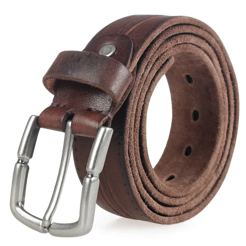 566  Men's leather Belt Cowhide Leather needle buckle minimalist retro decorative waist Belts Boy wide student Jeans Belt