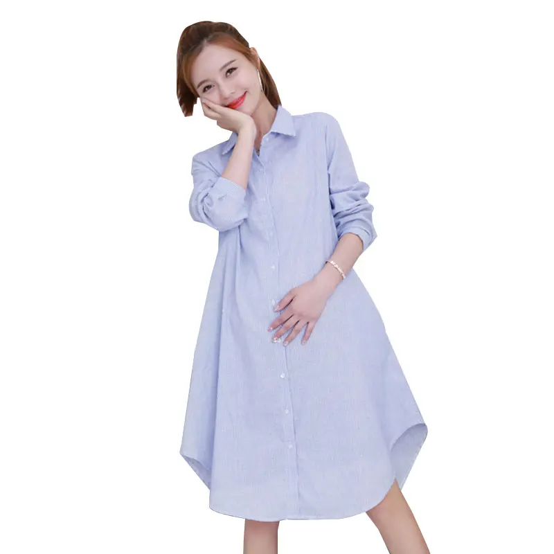 Полосатые хлопковые блузки для беременных платье лето 2019 Модные свободные