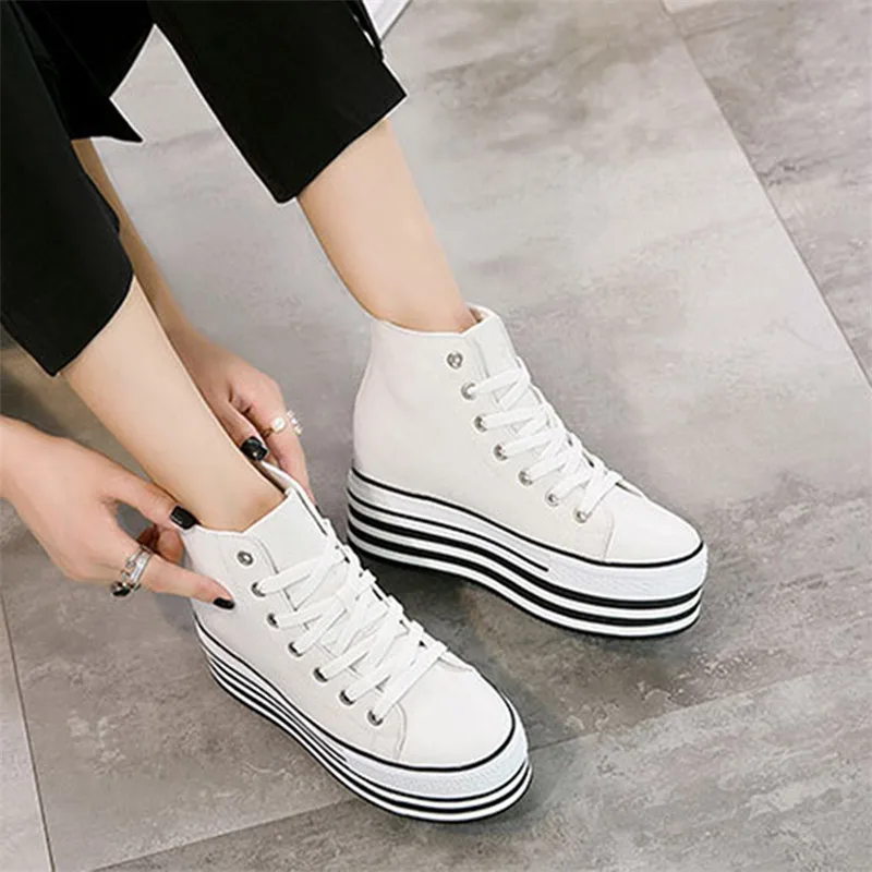 Chunky Sneakers Platform Women Fashion Lace-up High-top Wedge Shoes For 2019 New Canvas Thick Bottom Heeled | Обувь
