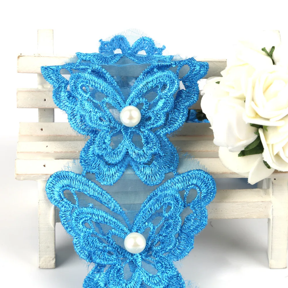 Оптовая продажа 1 ярд растворимый цветок бабочки полиэстер кружевная отделка