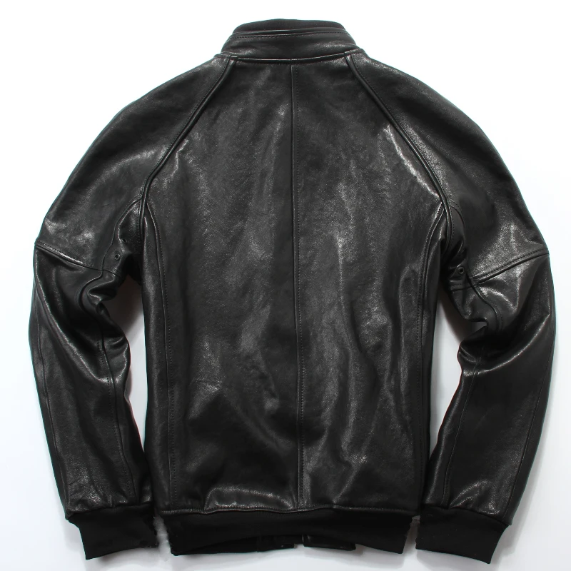 Новинка 2018 мужская бейсбольная куртка из натуральной овчины черная повседневная