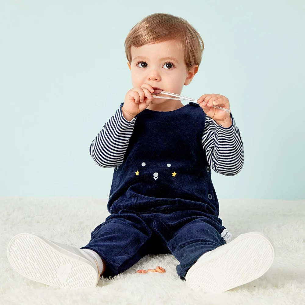 Balabala Baby 2-Piece Long-sleeved Shirt + 3D Dinosaur Bib Overalls Clothes Set Infant Newborn Girls Boys Clothing for |