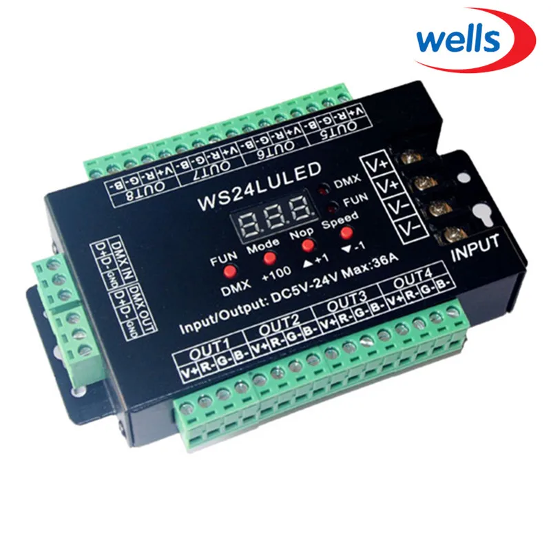 Цифровой дисплей DMX512 24 канальный контроллер адресов DMX Φ каждый CH Max 3A 8 групп RGB