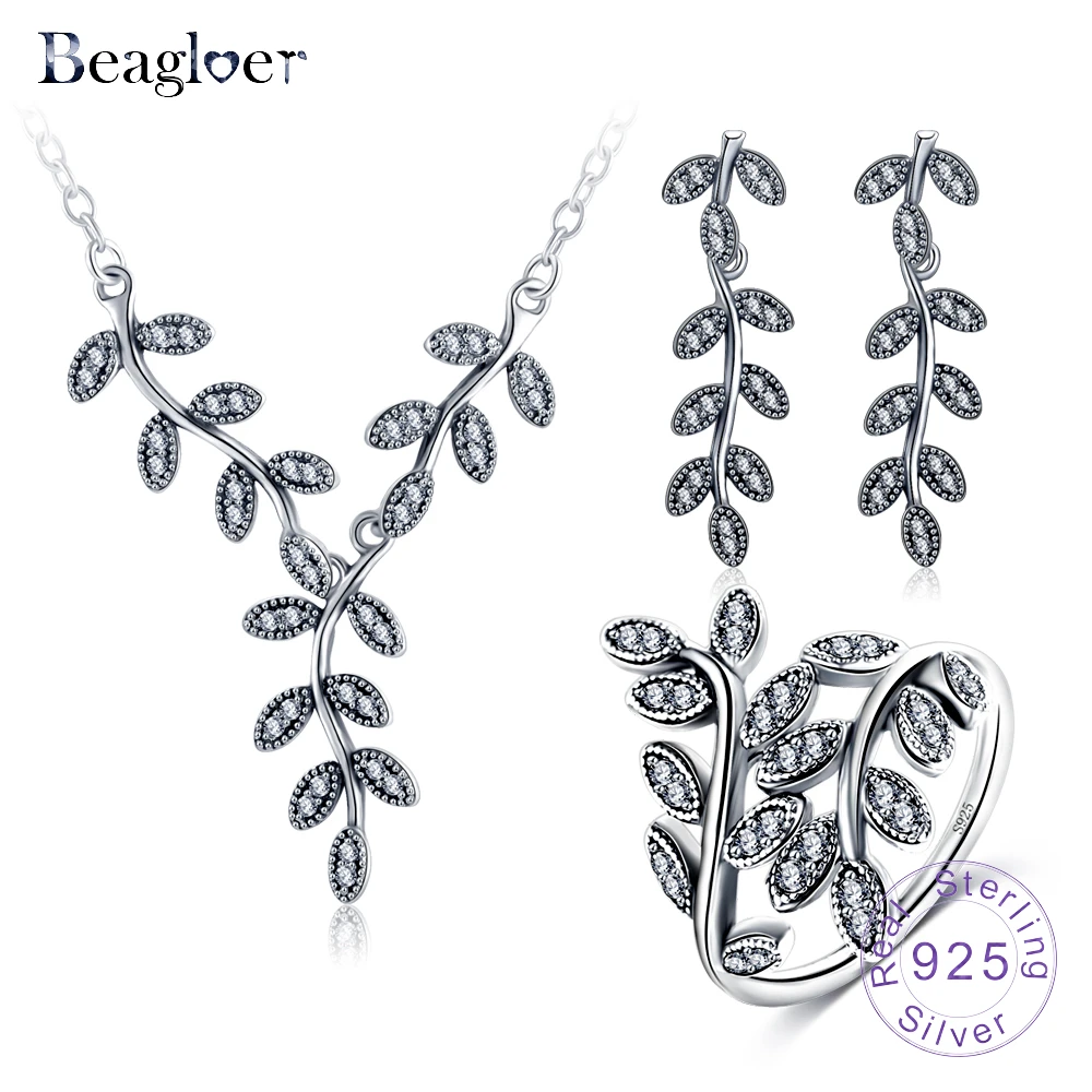 Beagloer новый 925 стерлингового серебра винтажные сверкающие листья форма