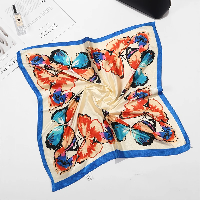

2019 New Square Scarf Flower Printed Silk Feel Satin Square Scarf For Women Neck Tie Hair Band Wraps Scarves Shawl