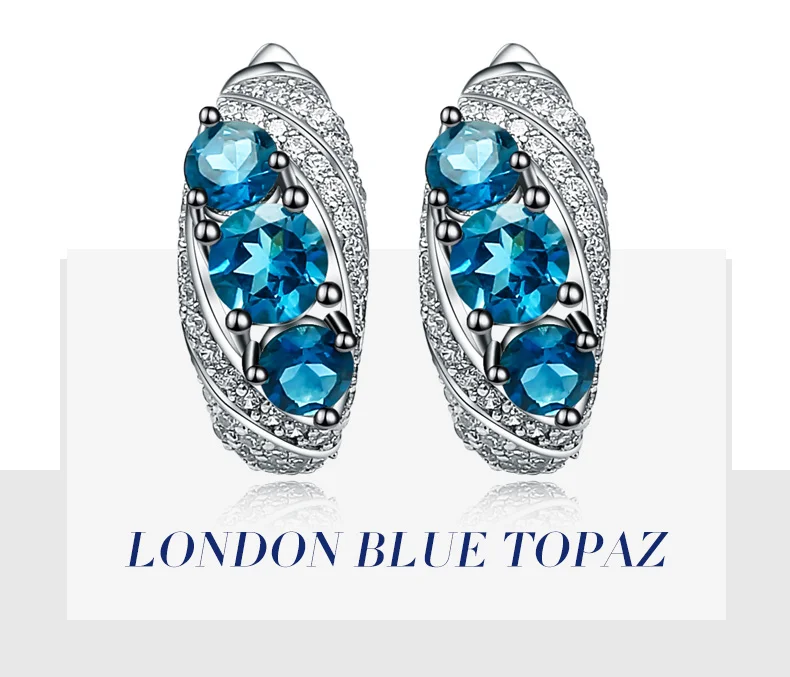 Gem's Ballet 2.5Ct натуральный Лондонский голубой топаз Винтажные серьги-гвоздики 925 пробы серебряные драгоценные камни ювелирные изделия для женщин Свадебные