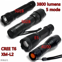 5 mode 501b 502b a100 e5 high brightness xm l215w 3800 lumens t6 flashlight professional camping waterproof flashlight