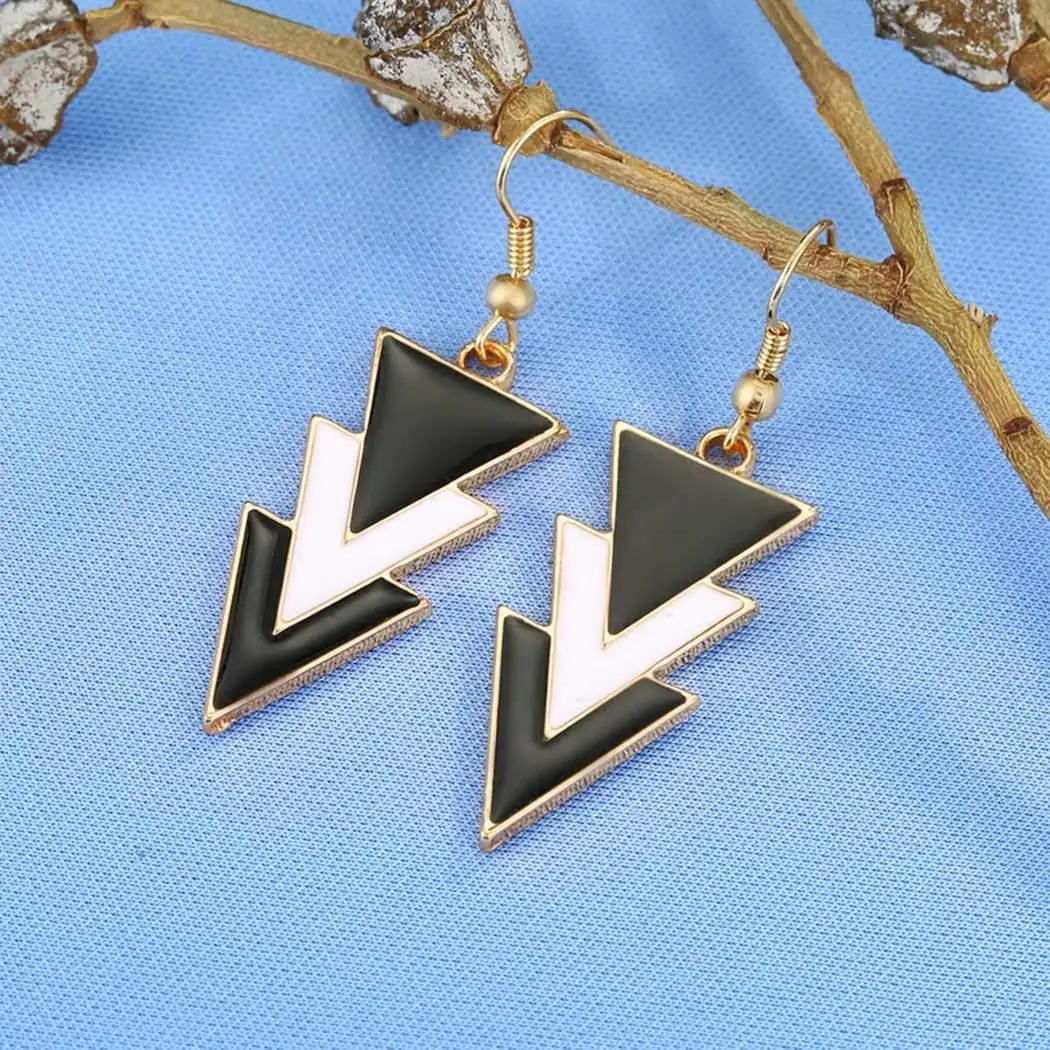 None Women Triangle Three Earrings Casual Black Charm Layers Hook Elegant White Of Pendant | Украшения и аксессуары