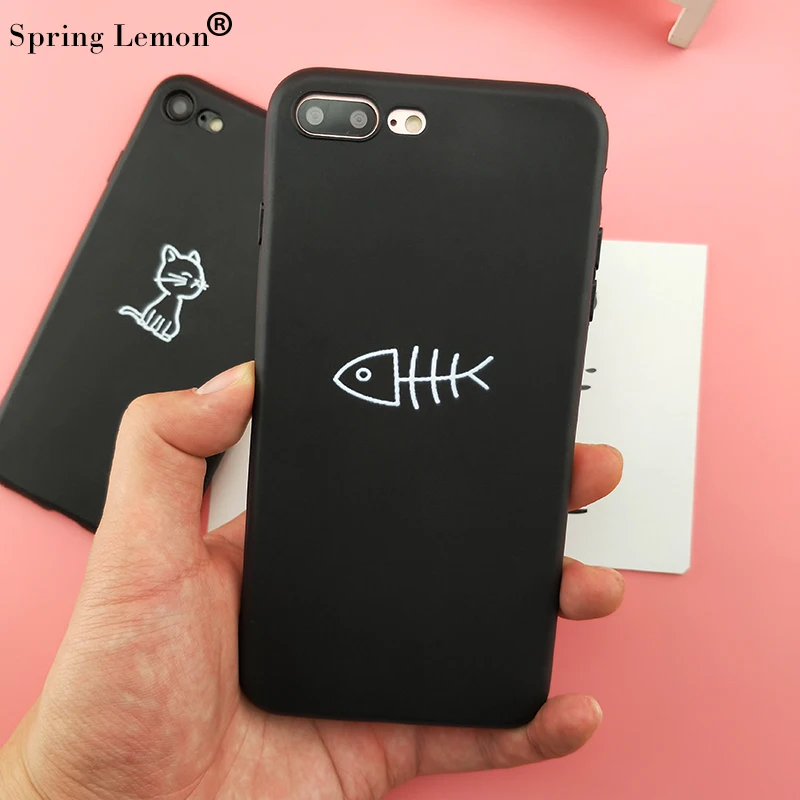 Spring Lemon for IPHONE 8 Case Couple Cat and Fish Lover Soft Silicone Protection iphone 7 7PLUS 8PLUS 6 6PLUS X XS XR |
