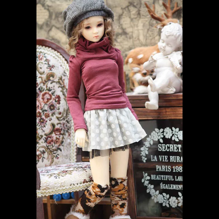 Bybrana 1/3 msd dz bjd sd dd dddy кукла использовать одежду винно-красного цвета с высоким воротником джемпер+ бежевая черная сетчатая юбка