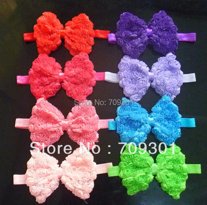 4 5 &quotБольшая шифоновая повязка на голову с бантом розочками для девочек 24 шт./лот