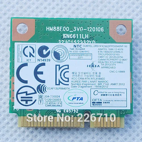 

RealTek RTL8188EE RTL8188 Half Mini PCIe 2.4 GHz 04W3808/04W3819 Wireless Card for Thinkpad E145 E545 WLAN CARD Windows XP 7 8
