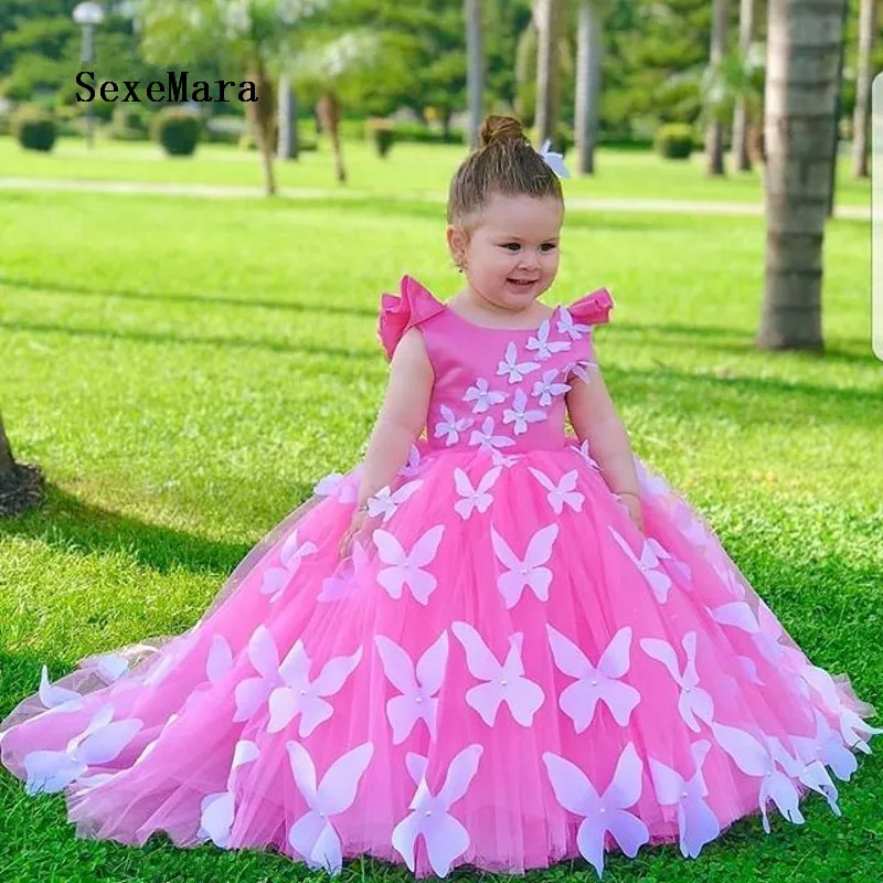 Cute Baby Girls Birthday Party Dress with Pearls Back 3D Butterflies Little Princess Photoshoot | Детская одежда и обувь