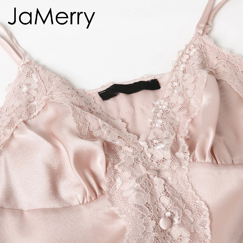 JaMerry, винтажный сексуальный женский кружевной летний топ на бретельках, белый сатиновый Топ на пуговицах, элегантная уличная однотонная майка