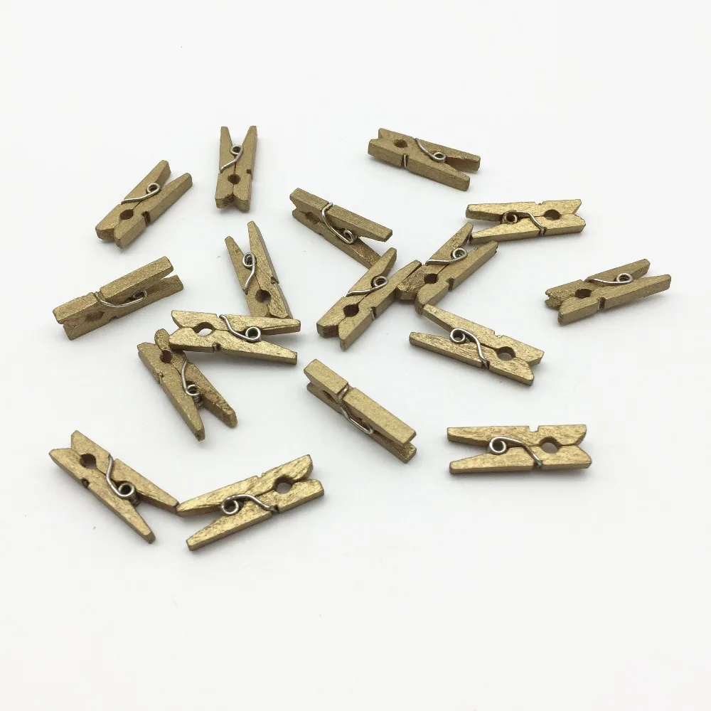 

200pcs Gold Color Wood Mini Pegs Easter Wedding Card Holders Clothespins Clips Table Decorations DIY Crafts Scrapbook 25MM