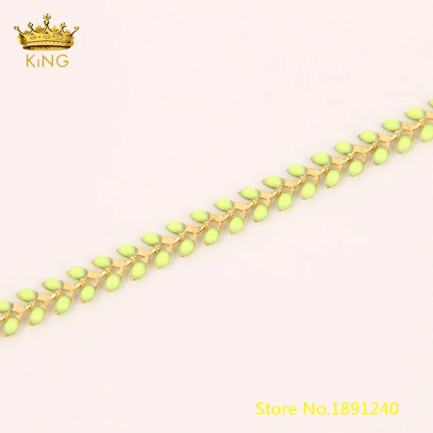 Olive Green Color 5meters Enamel Beaded Chains Findings,Enamel Chevron Chains,Fishbone Fishtail Chain,Flat Arrow Charms Rosary Necklace Bulk HX220 - Color: Olive Green Color