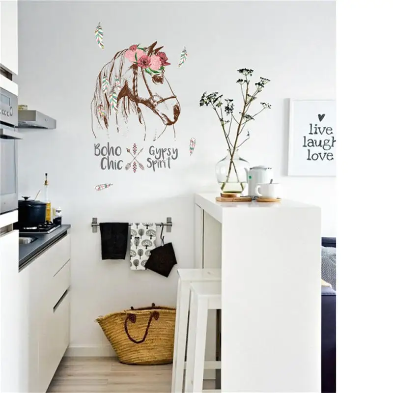 New Decorative Painting BedroomLiving room TV Wall Decoration Stickers Mural Red flower horse creative wall sticker @C | Дом и сад