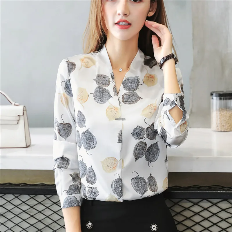 Винтажная блузка с цветочным принтом женская одежда Весна длинный рукав v