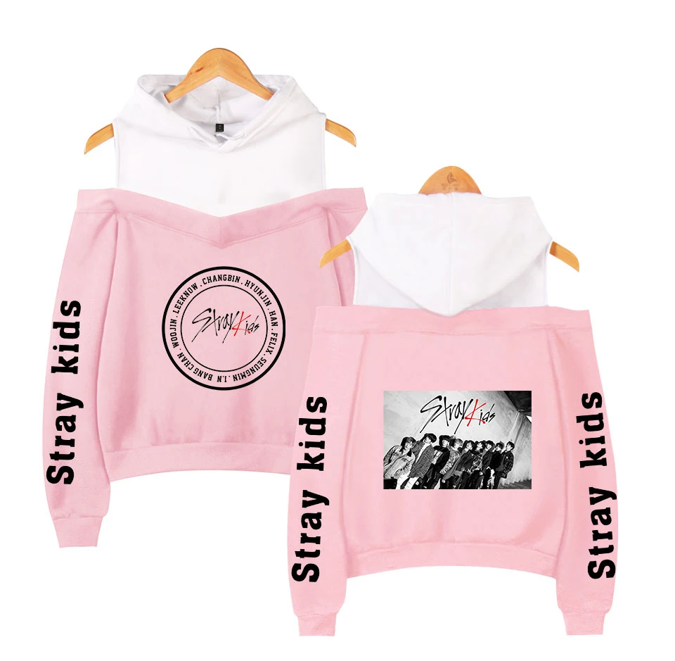 

stray kids KPOP Off-shoulder Sweatshirt Women Fashion Hip Pop Printed Women Hoodies Highstreet Sweatshirt XS-2XL