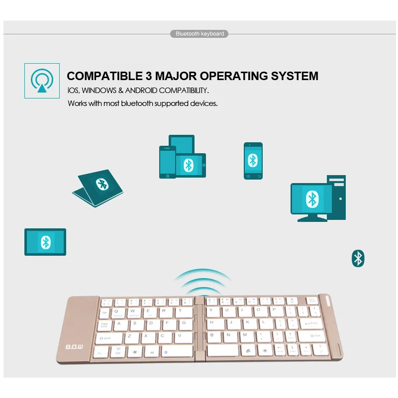 Беспроводная Bluetooth клавиатура мини складная алюминиевая с подставкой ручной