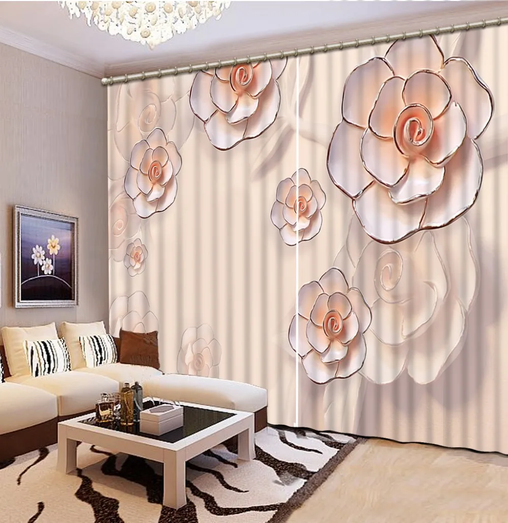 Объемные рельефные занавески в виде цветов для домашнего декора гостиной