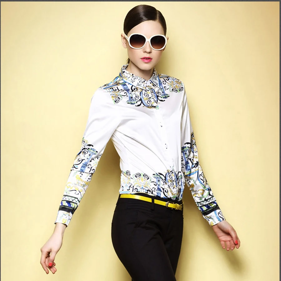 Рубашка с длинными рукавами Вышивка Для женщин Slim Fit Новый Модный пэчворк блузка