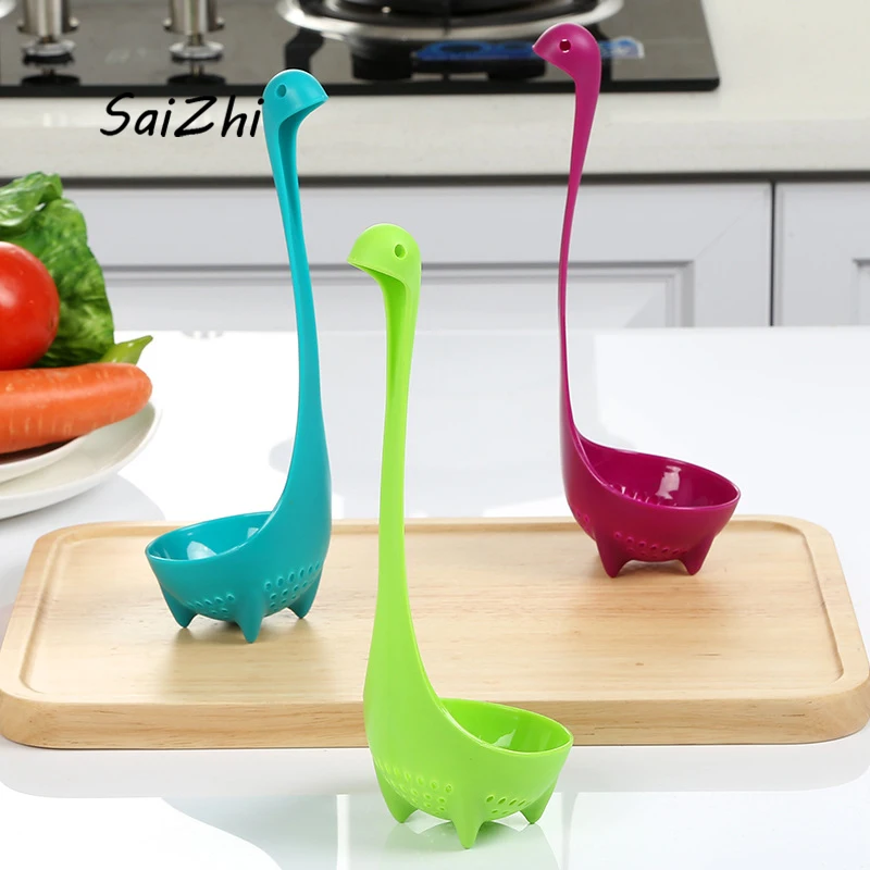 Творческий ColandersTableware длинной ручкой ложка ситечко Лох Монстр милый динозавр Vergiet