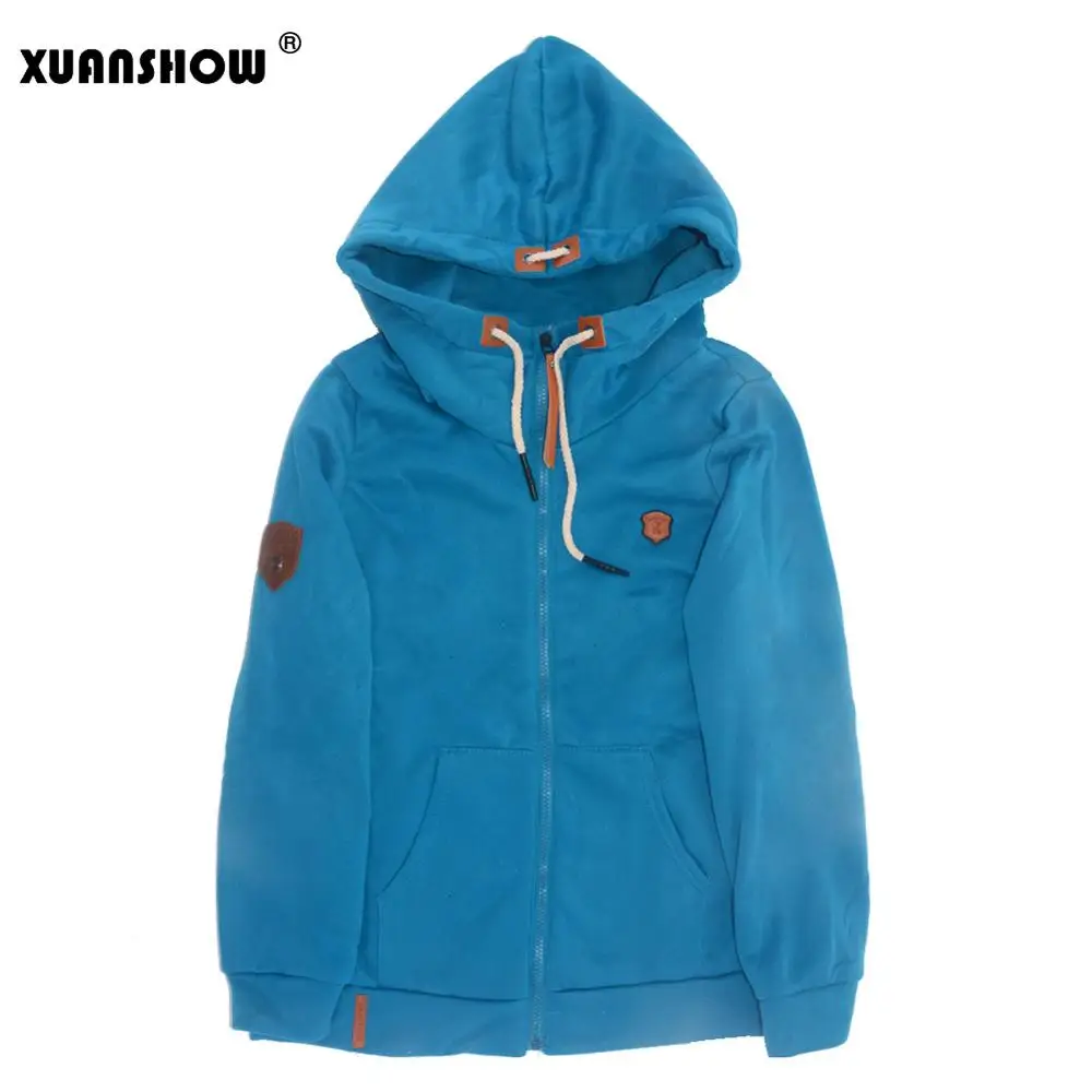Blue XUANSHOW, женская мода, новинка, куртка с капюшоном, на молнии, воротник, на молнии, толстовки, с длинным рукавом, пуловер, спортивные костюмы, толстовки размера плюс S-5XL - Цвет: Blue