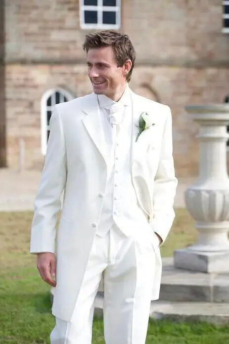 Ivory Custom made man Tuxedos best man Notched lapel dress Groom Wedding suits ( jacket+Pants+vest+tie)
