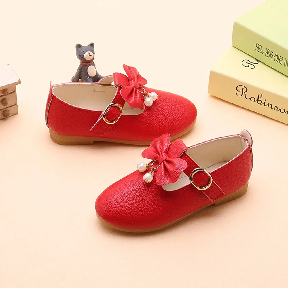 Girls Shoes Fashion Princess Girl Kids Flat With Bow-knot Pendant Sweet Children's White Pink Red Black |