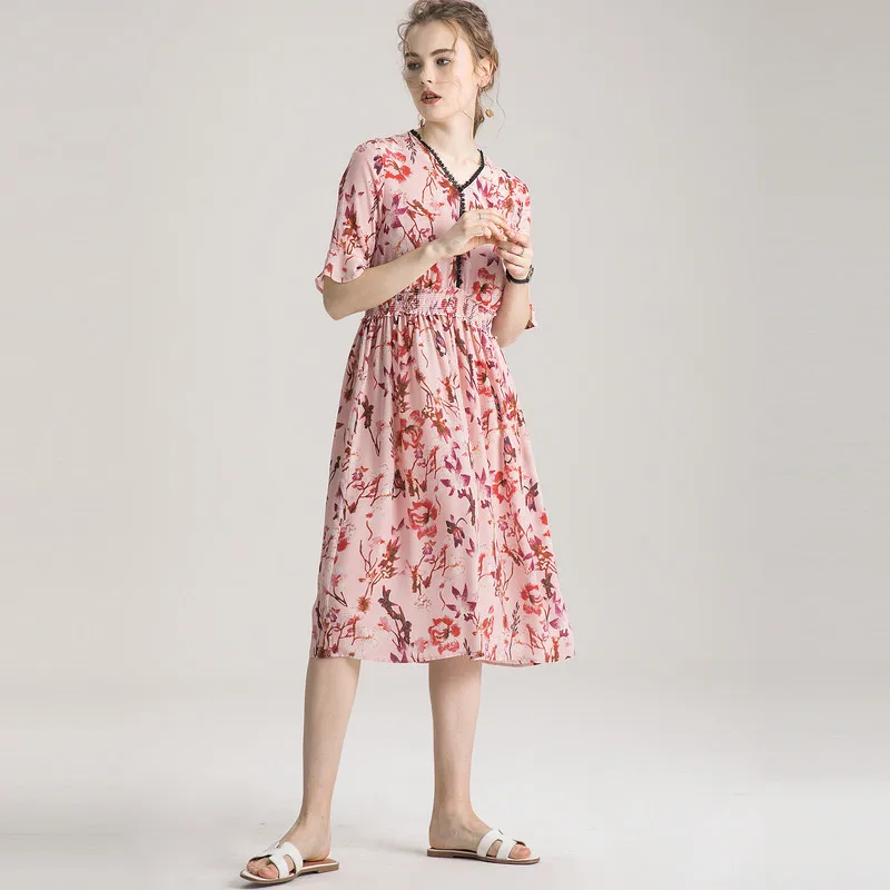 Женское летнее платье из шелка Mulberry с рукавами-бабочками Размеры M L XL | Женская