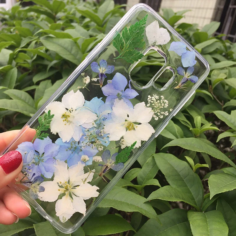 Tfshining Dried Real Flower Handmade Clear Pressed Phone Case For Samsung Galaxy S9 S10 Plus S8 Note 8 9 Soft TPU Back |