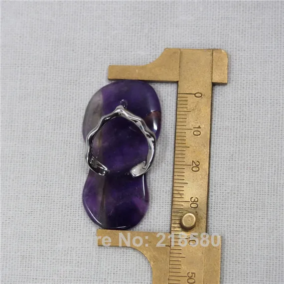 

H-DP37 Beach Jewelry Hearing Crystal Amethysts Flip Flop Pendant Slipper Charm Silver 40mmx20mm