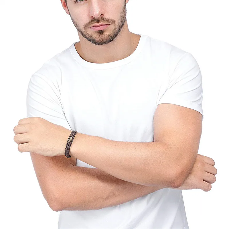 Мужской винтажный кожаный браслет из коричневой веревки на запястье uomo heren bileklik