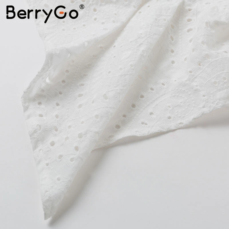 BerryGo Блузка хлопка с кружевной вышивкой на одно плечо Блузка из хлопка с кружевной вышивкой на одно плечо женская блуза Уличная одежда Корейские топы