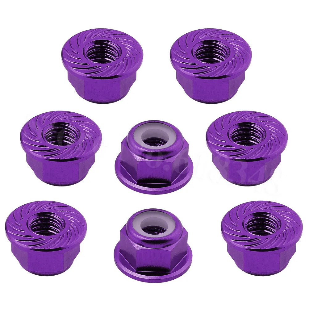 Purple 8 шт. алюминиевый фланец M4 замок ГАЙКИ НЕЙЛОН самозатягивающиеся шестигранные колеса адаптер RC автомобилей запчасти Аппаратные средства - Цвет: Purple