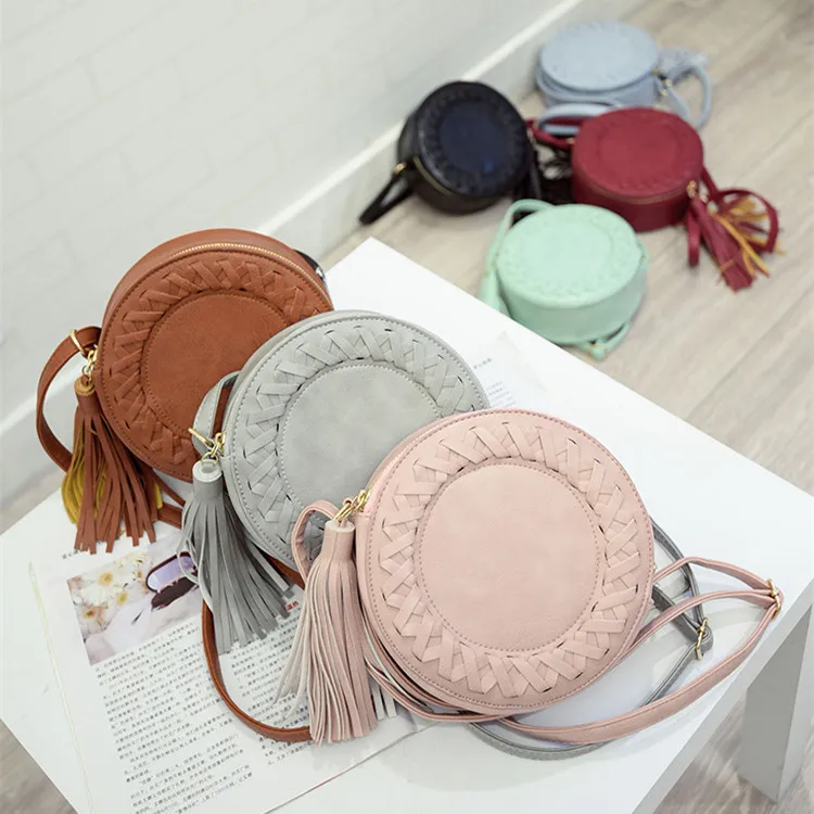 Женщины Круглый Кисточкой Тканые Crossbody Сумки Девушки Сумка Милые Дамы Вязание