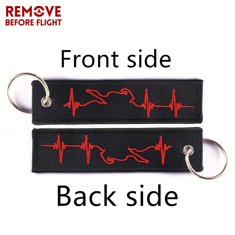 

Remove Before Flight Biker Heartbeat Keychain Luggage Tag portachiavi Embroidery Key Ring chaveiro for Motorcycle Key Chains 2PC