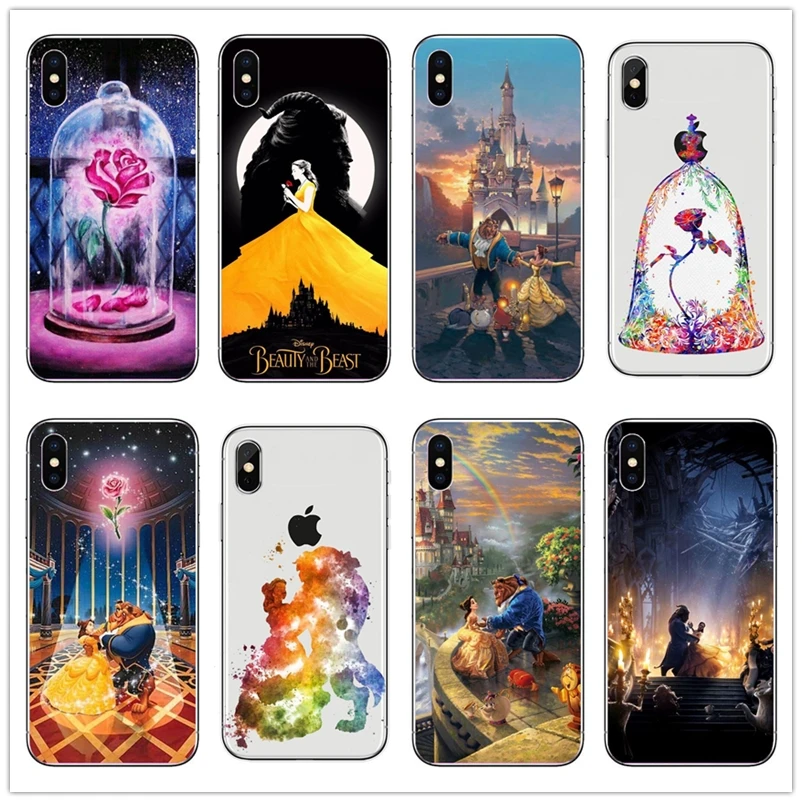 Мягкий прозрачный чехол Carto Beauty Beast Rose Princess для iPhone X XS XR Max 8 8Plus 7 7Plus 6S 6Plus