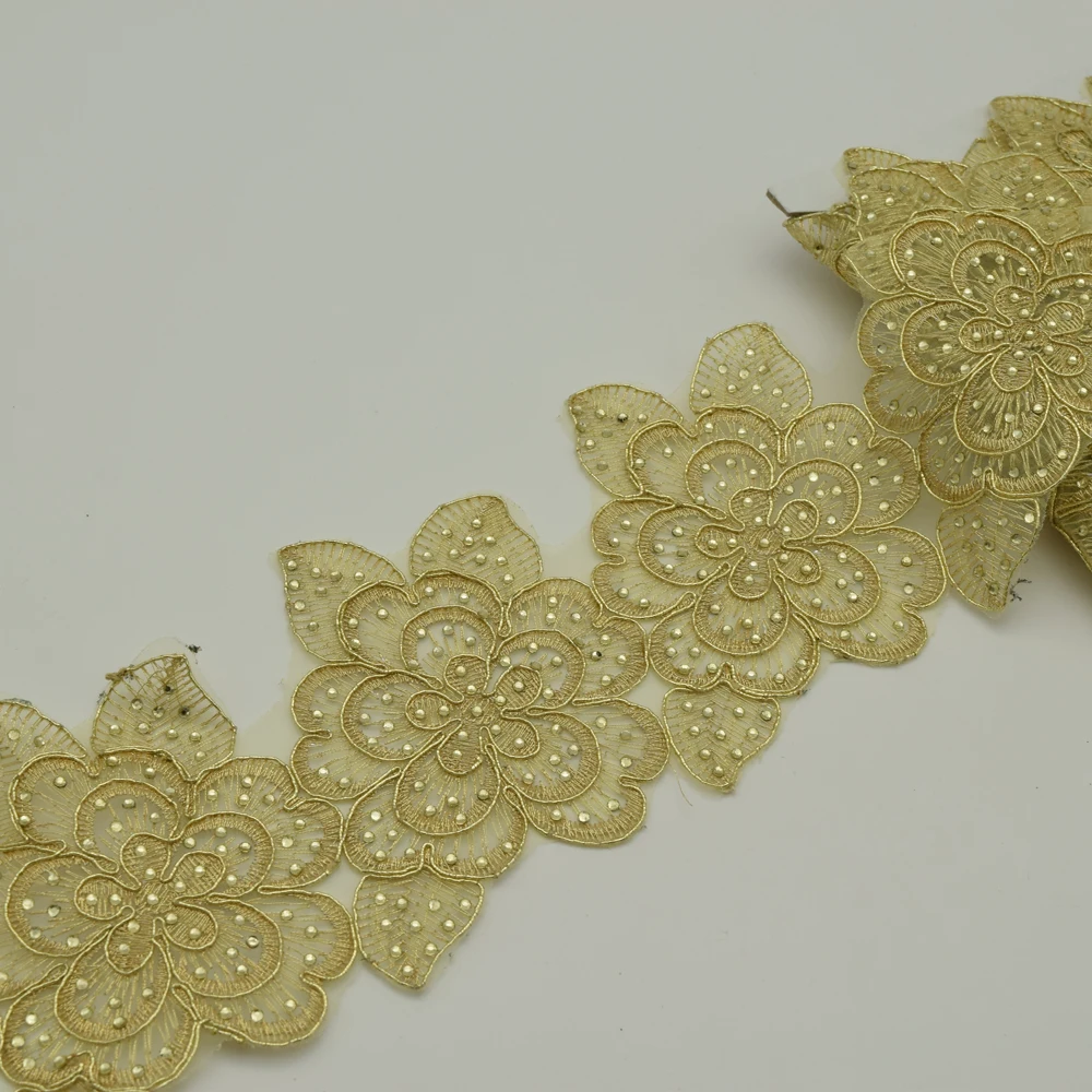 10 ярдов Золотая кружевная отделка стразы с вышивкой свадебная фата для невесты