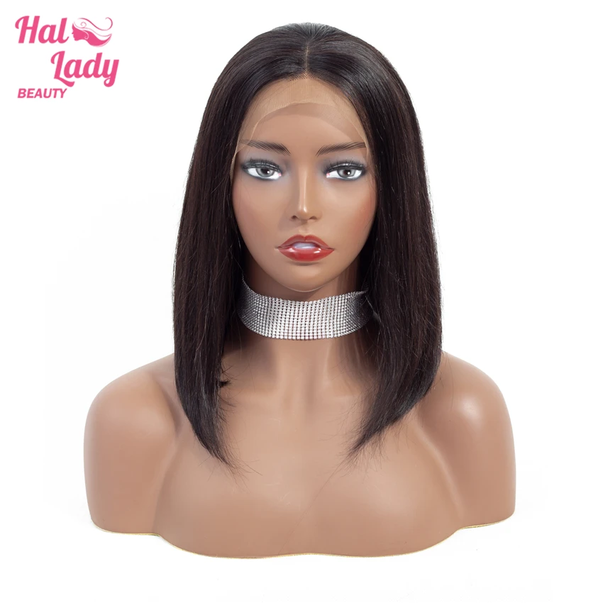 Halo Lady Hair 13*4 короткие человеческие волосы на шнурках парики боб парик для черных женщин бразильский прямой фронтальный парик предварительно выщипанный алиперл