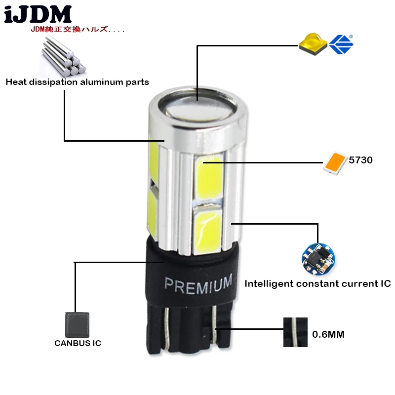 Светодиодные Ксеноновые лампы iJDM T10 белые 3 Вт XBD CANBUS без ошибок W5W 168 194 2825 912 921 для