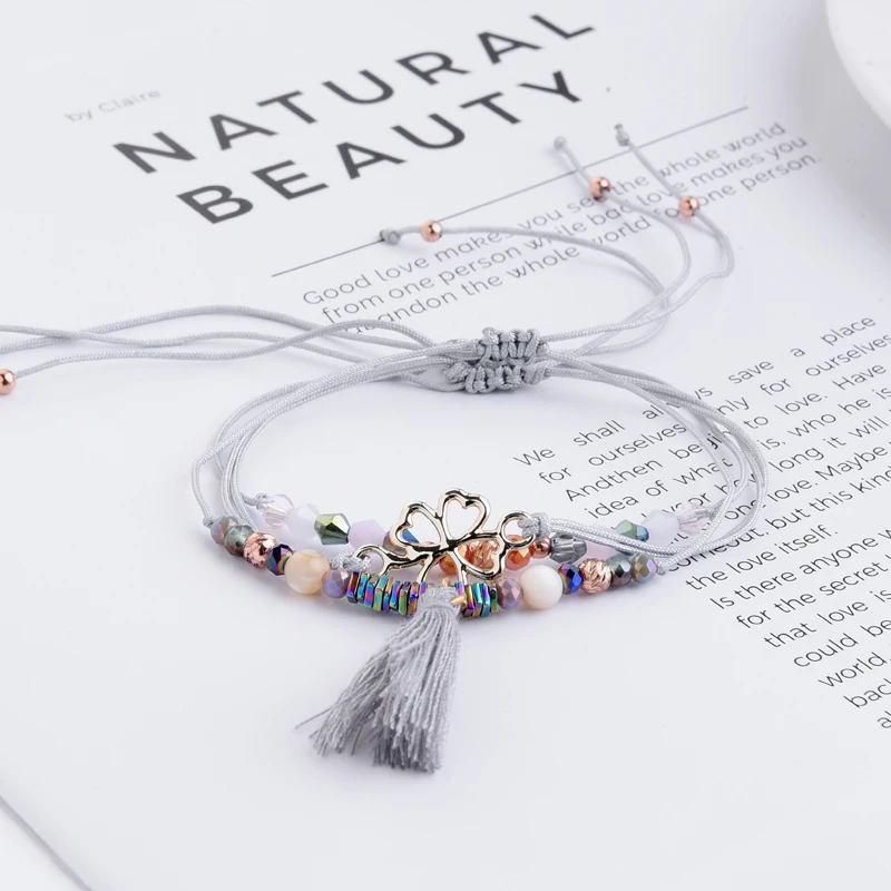 Женский браслет с кисточками Boho модные плетеные браслеты кристаллами в виде