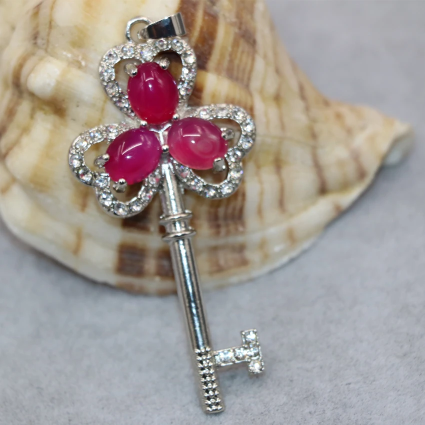 Серебряный цвет Подвески Цветок Ключ форма кулон для женщин 33*70 мм красные