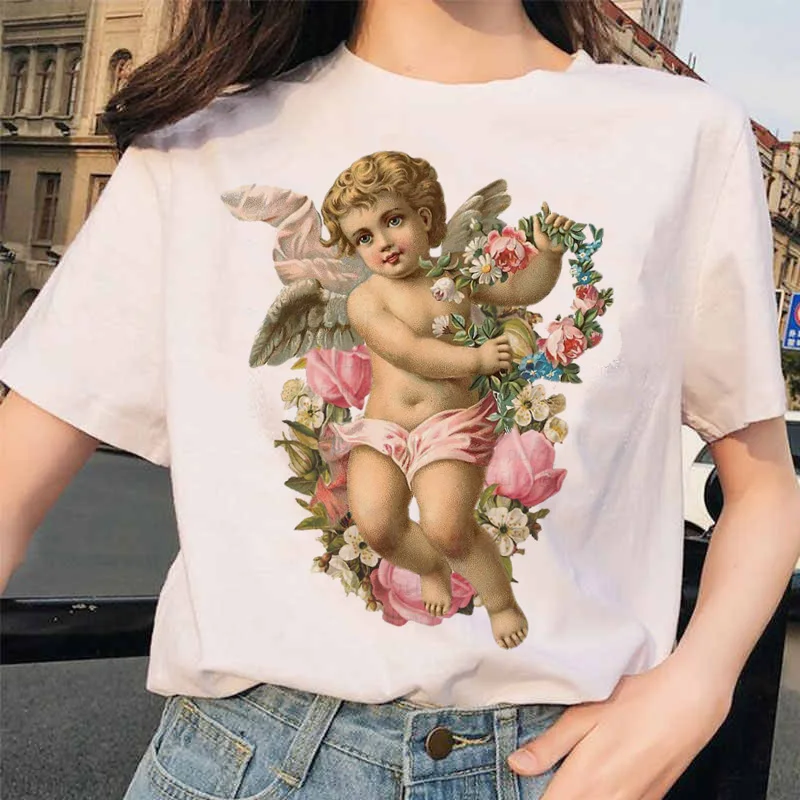 Angel Fashion Tees футболка Ullzang женская футболка с принтом Harajuku 90s Kawaii Одежда Футболка Топ летний Vogue grunge women ulzzang - Цвет: 4911